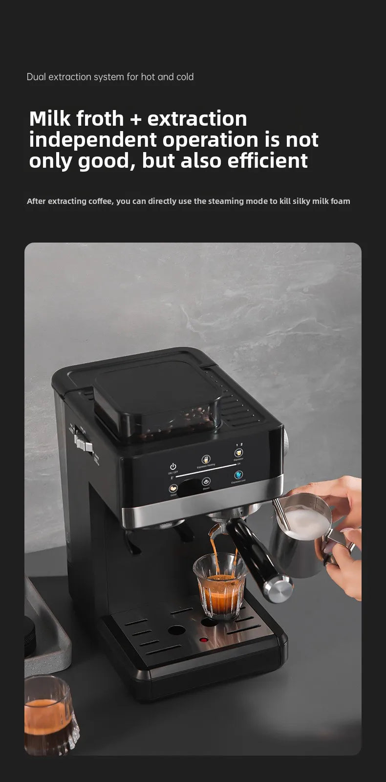 Electric coffee grinder+coffee machine integrated machine|Fully automatic freshly ground coffee beans|Fast grinding for breakfas
