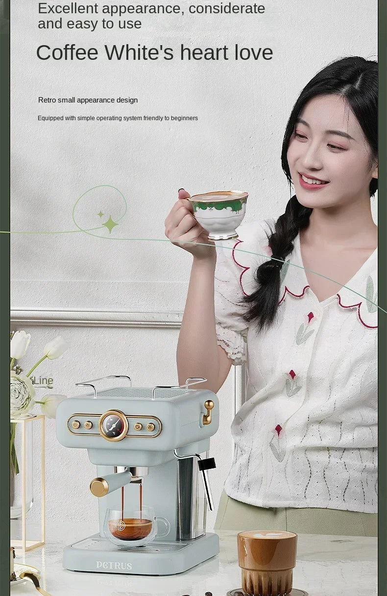 220V retro Italian coffee machine, household small fully semi-automatic concentrated American integrated milk foam machine C