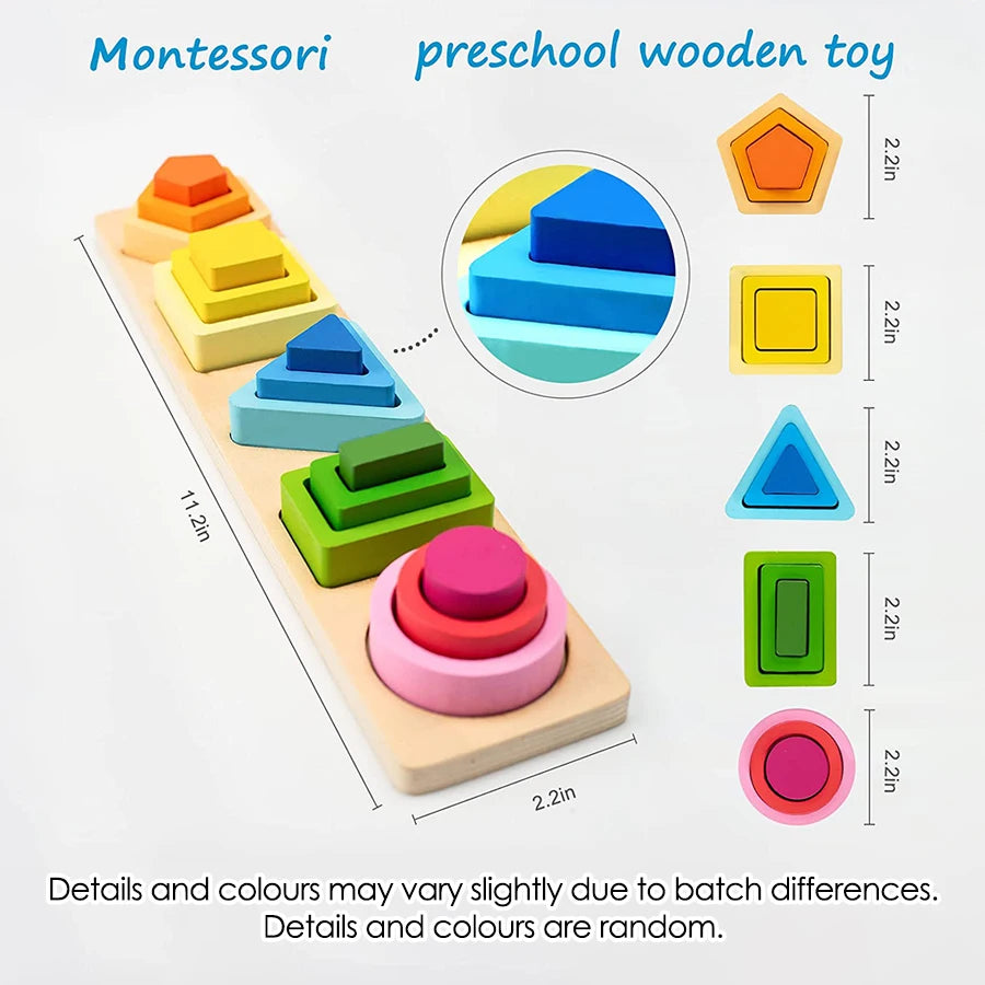 Montessori Wood Toys for Kids Wooden Sorting Stacking Toys for Baby Toddlers Educational Shape Color Sorter Preschool Kids Gifts