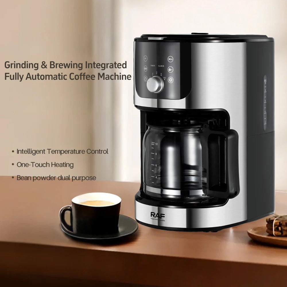 2-in-1 Drip Coffee Machine for Ground & Beans Home Coffee Maker with Digital Display And Warm Function