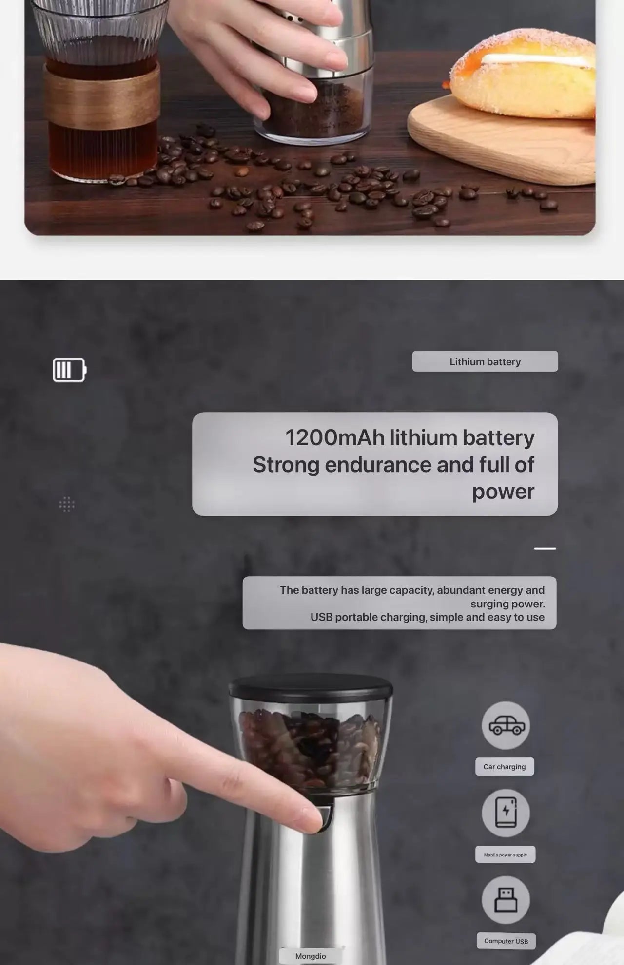 Electric grinder, coffee grinder, household small portable automatic coffee grinder, manual grinder