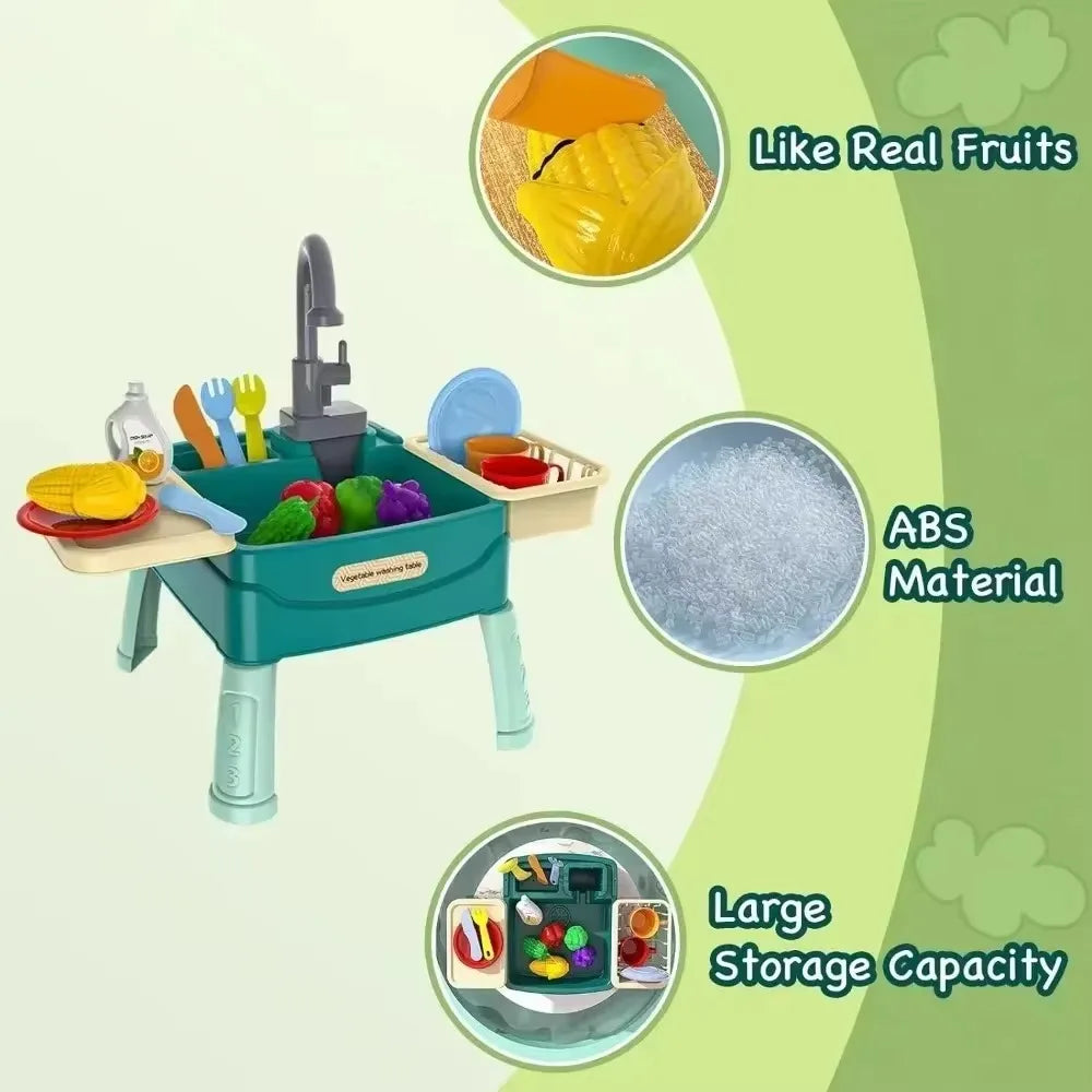 Children's Play At Home Toys Early Education Kitchen Simulation Electric Dishwashing Table Water Outlet Vegetable Washing Toys