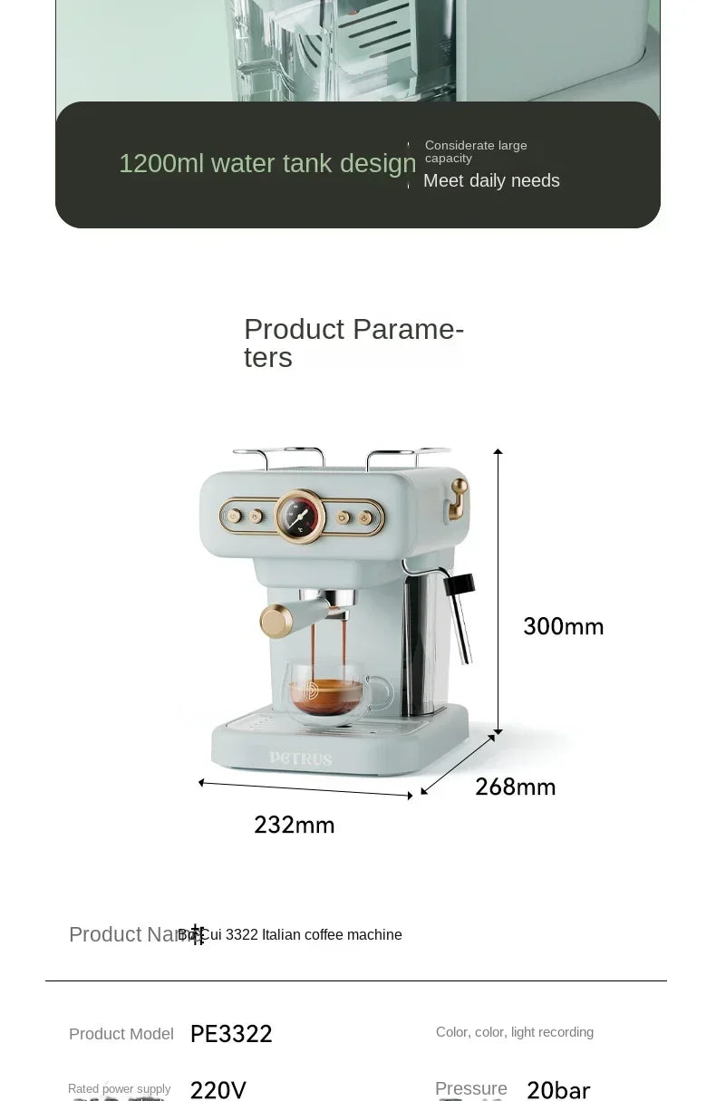 220V retro Italian coffee machine, household small fully semi-automatic concentrated American integrated milk foam machine C