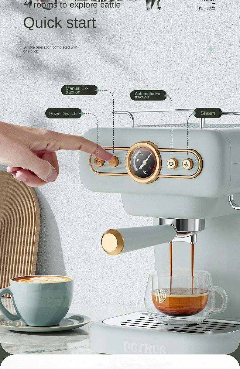 220V retro Italian coffee machine, household small fully semi-automatic concentrated American integrated milk foam machine C