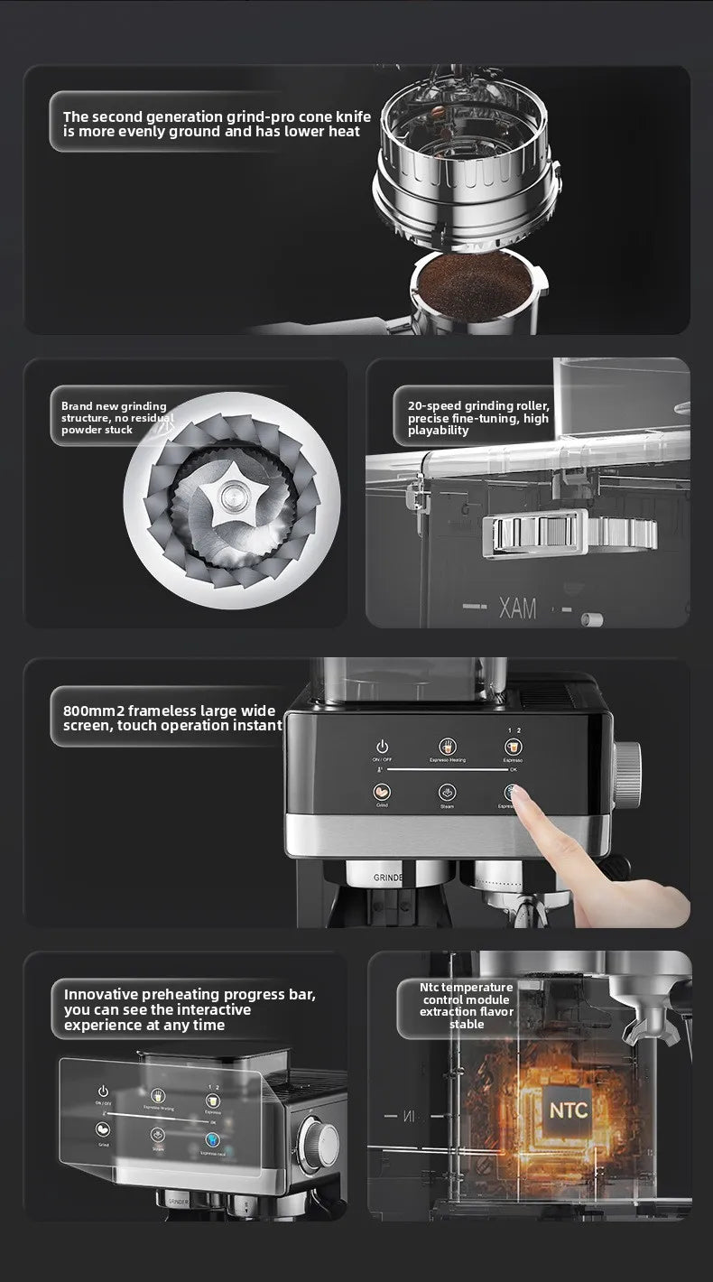Electric coffee grinder+coffee machine integrated machine|Fully automatic freshly ground coffee beans|Fast grinding for breakfas