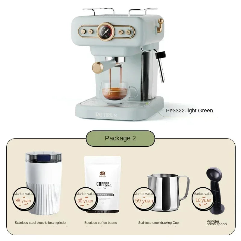 220V retro Italian coffee machine, household small fully semi-automatic concentrated American integrated milk foam machine C
