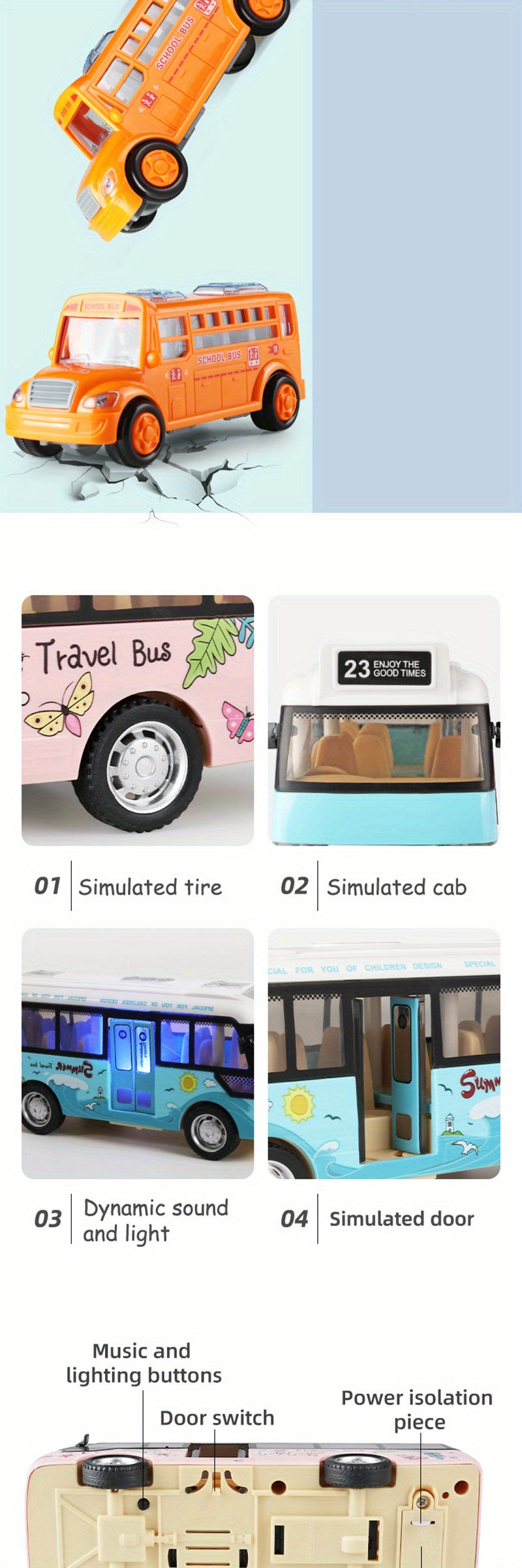 City Bus Toys Cars for Toddlers Cars for Boys Girls Pull Back Play Vehicle Bus Model with Sound Light Up & Open-able Doors