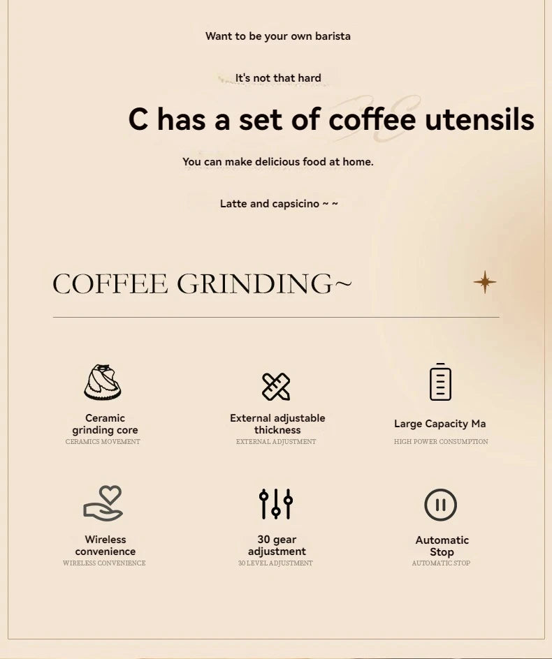 New Portable Electric\Manual Coffee Bean Grinder Household 30 Gears Externally Adjustable Coffee Machine Rechargeable Grinders