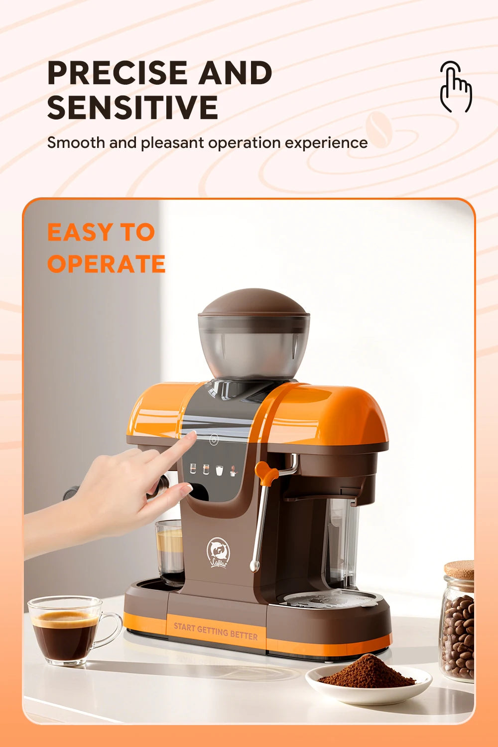 iCafilas Coffee Maker 19 Bar Semi Automatic Extraction Espresso Coffee Machine with Grinder Built In Steam milk coffee machine