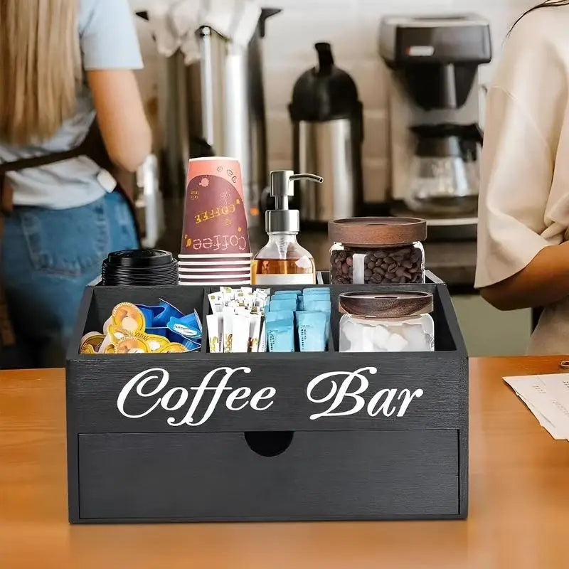 Coffee Tea Holder Basket Countertop Coffee Bar Accessories Wood Coffee Pods Holder Storage Basket for Offices Coffee Bar