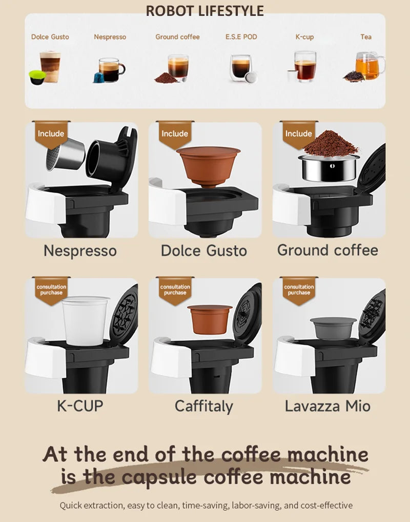 Coffee Maker 3 in 1 Multi Coffee Machine Hot/Cold, Dual Extraction, 20Bar, 1.4L Water Tank Home Hotel Coffee Maker