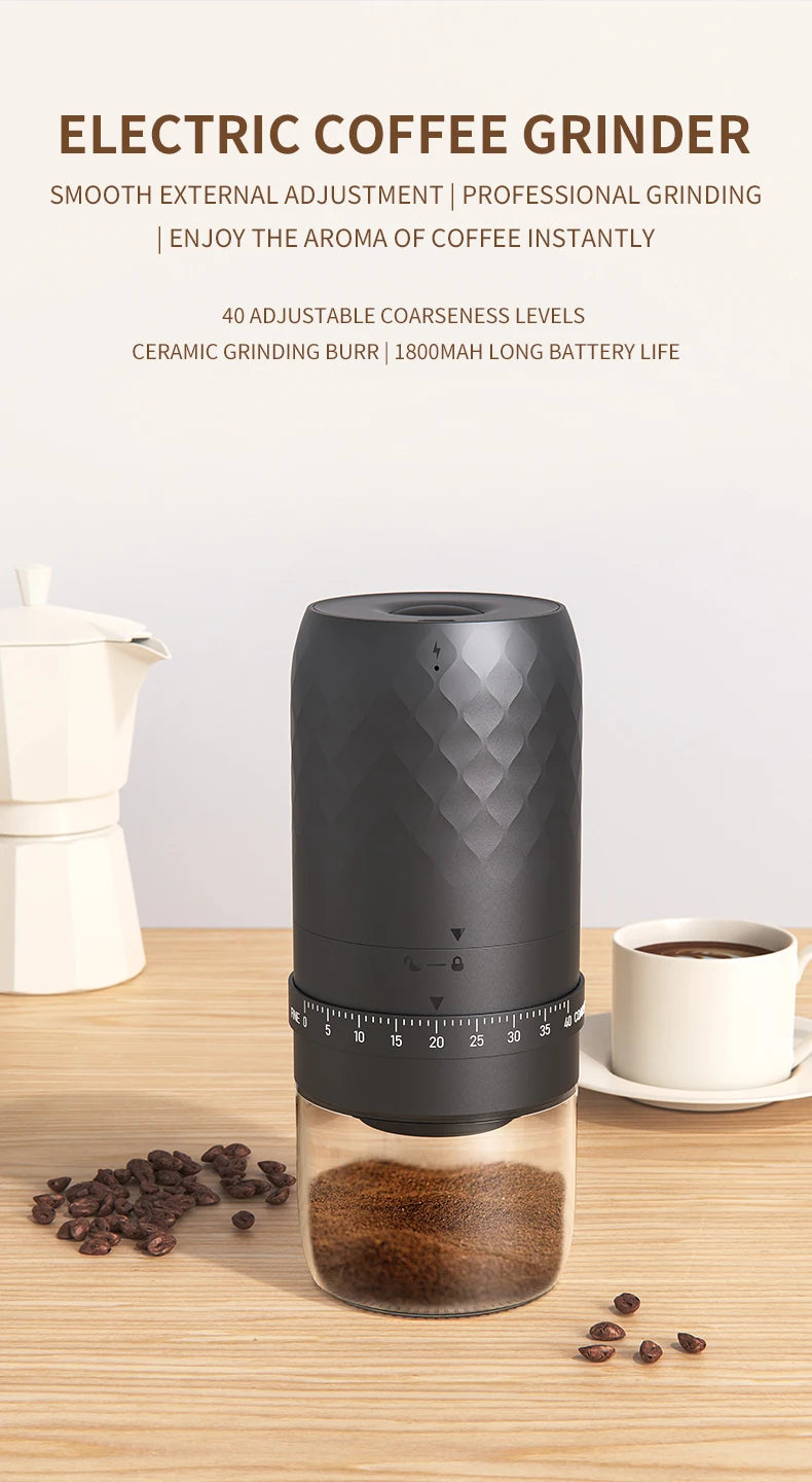 Electric Coffee Grinder, Portable Adjustable Grind Size, One-Touch Operation, Perfect Coffee Companion for Freshly Ground Coffee