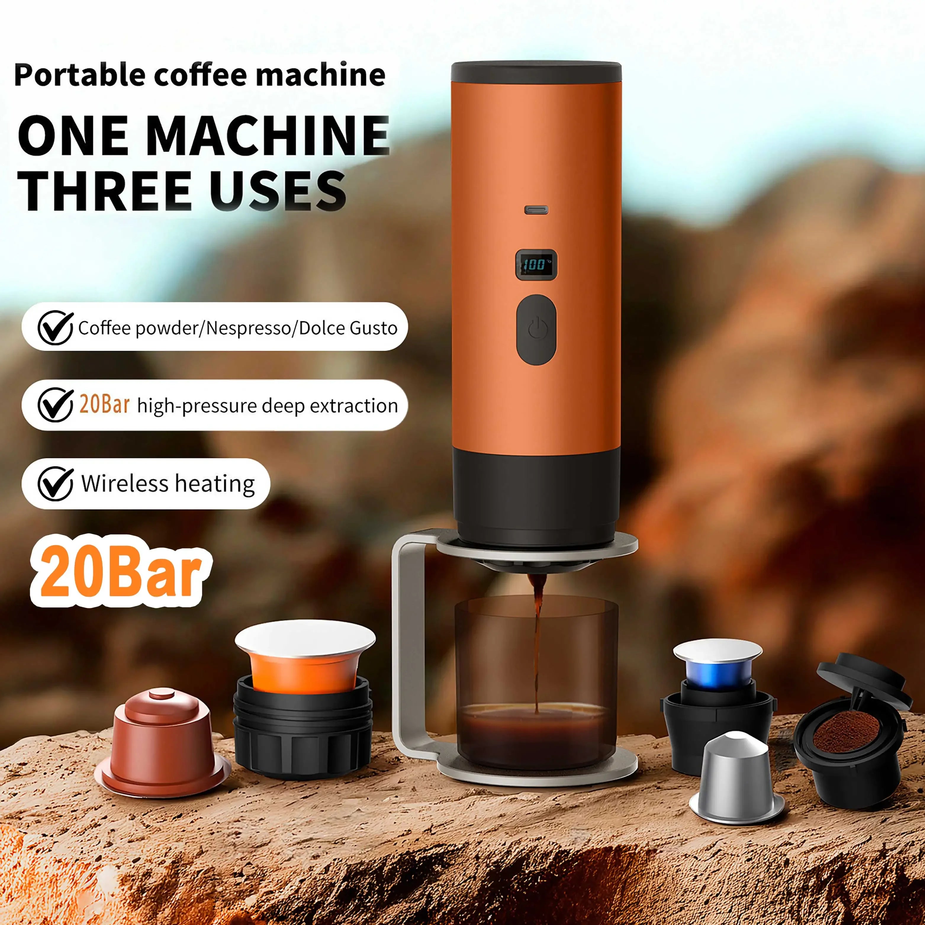 TINSOL Electric Coffee Maker Convenient Capsule Coffee Maker Travel Coffee Maker with Cordless Heating for Car and Home Camping