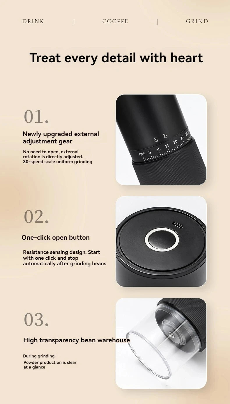 New Portable Electric\Manual Coffee Bean Grinder Household 30 Gears Externally Adjustable Coffee Machine Rechargeable Grinders