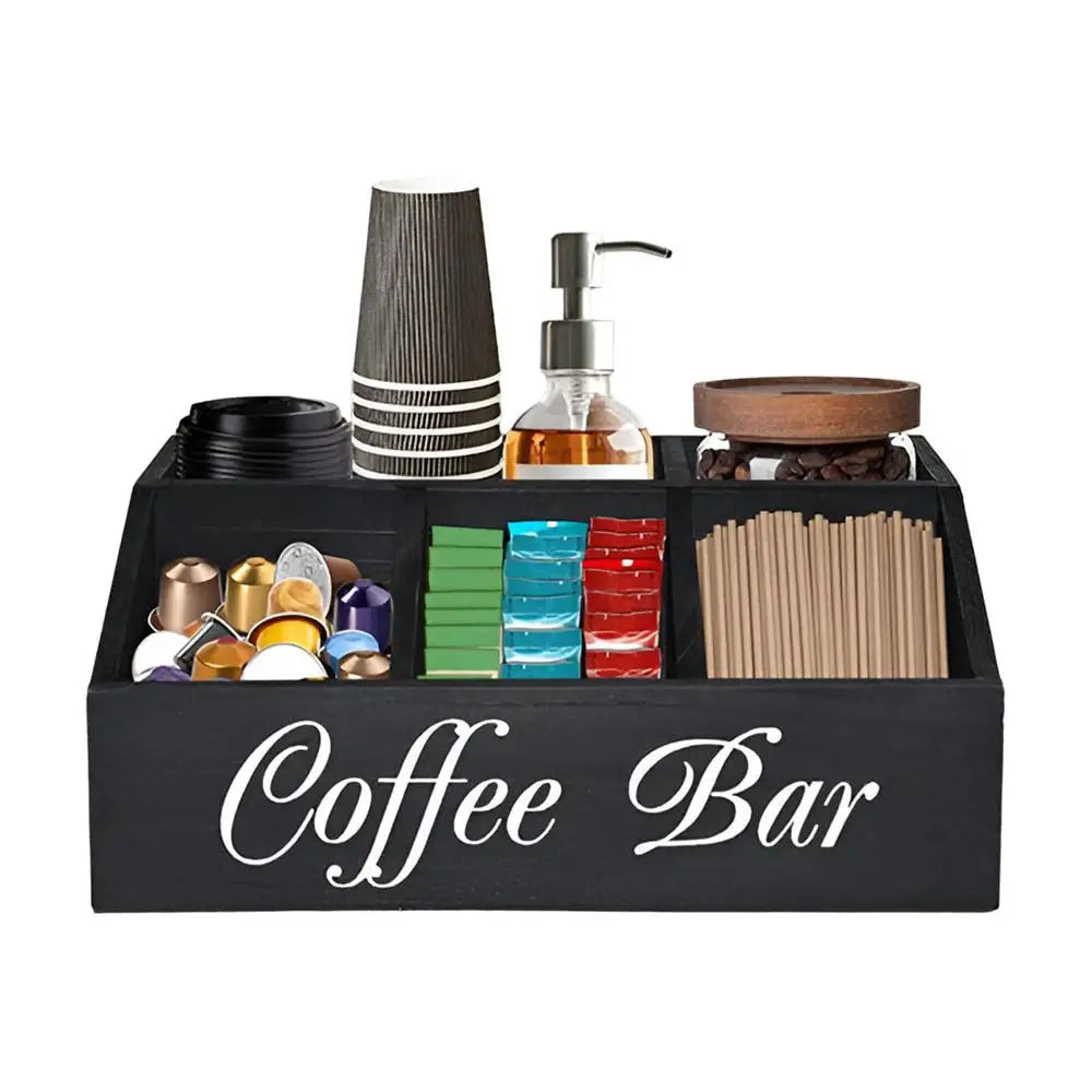Coffee Tea Holder Basket Countertop Coffee Bar Accessories Wood Coffee Pods Holder Storage Basket for Offices Coffee Bar