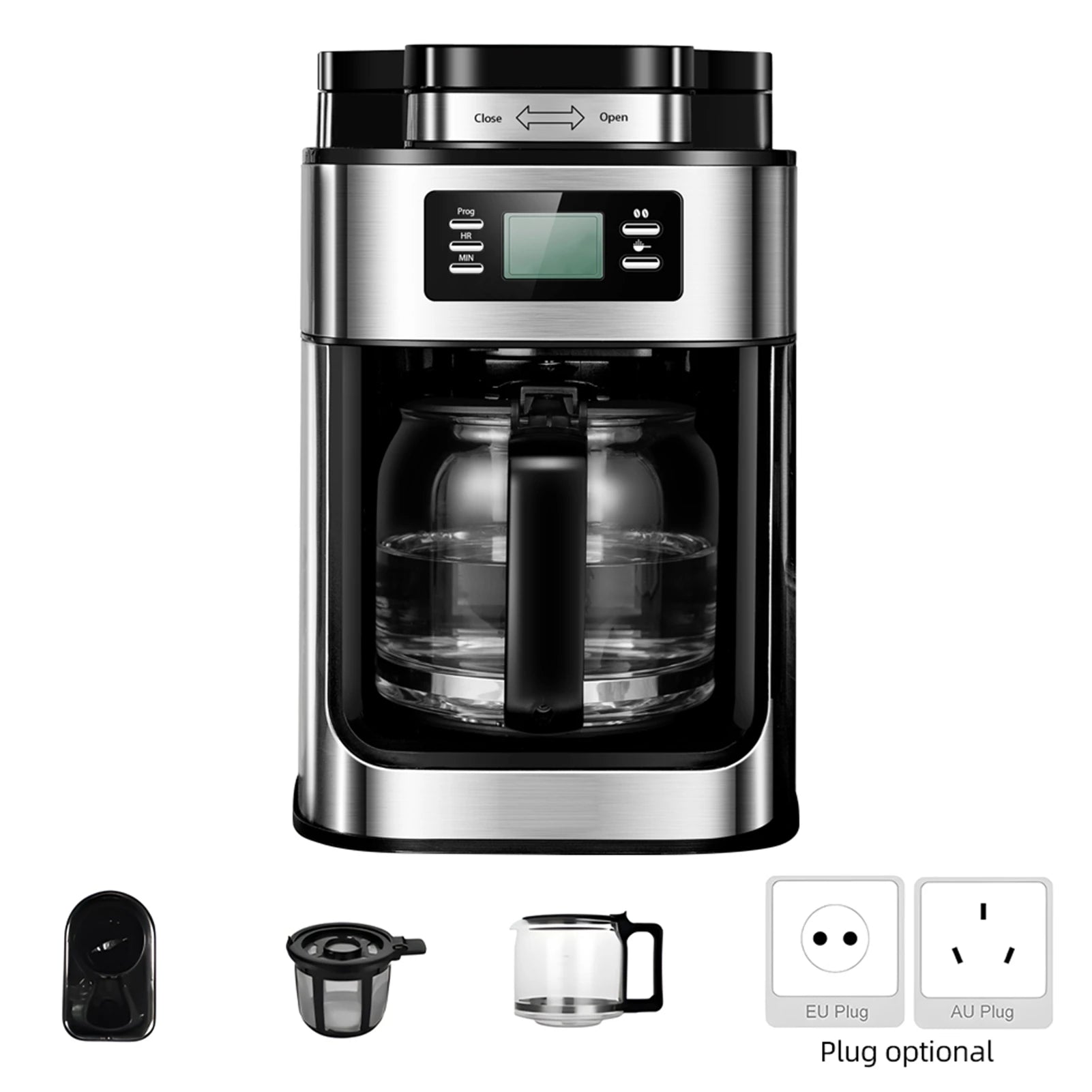 Programmable Coffee Maker with Timer 1050 Watts 1L Large Capacity 2-8 CupsDrip Coffee Maker Grind Brew Automatic Coffee Machine