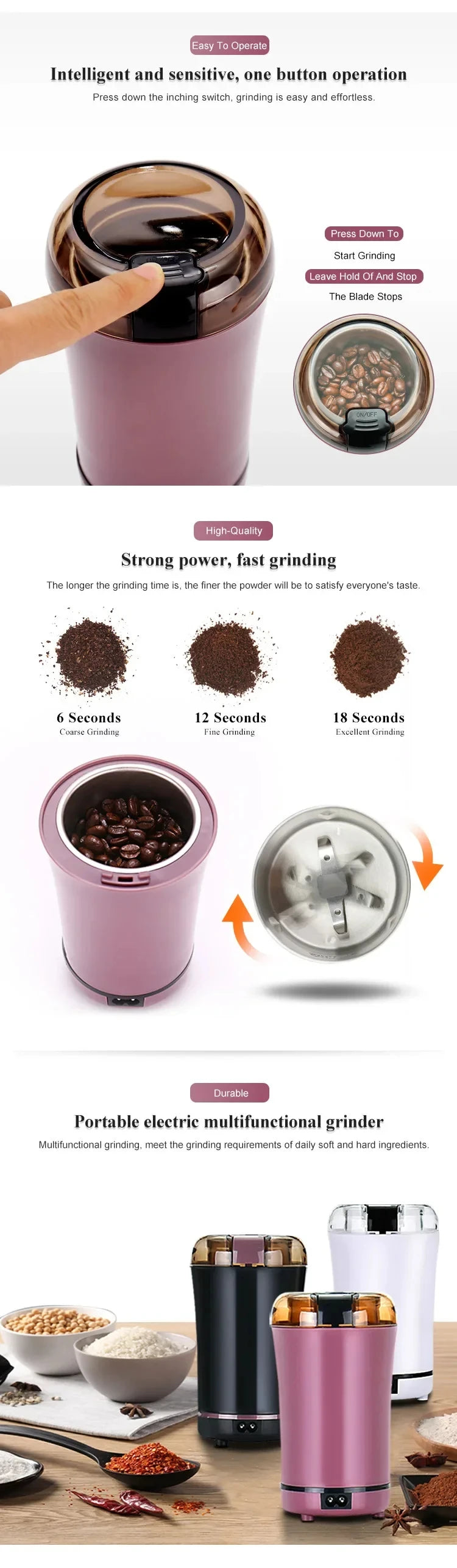 Multifunctional practical and convenient electric grain grinder spice coffee bean grinder household portable herb grinder