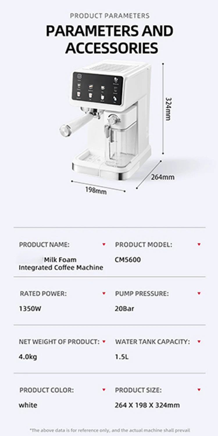 Italian Espresso Machine Household High-pressure Automatic Milk Foam Making Intelligent Color Screen Integrated Coffee Machine