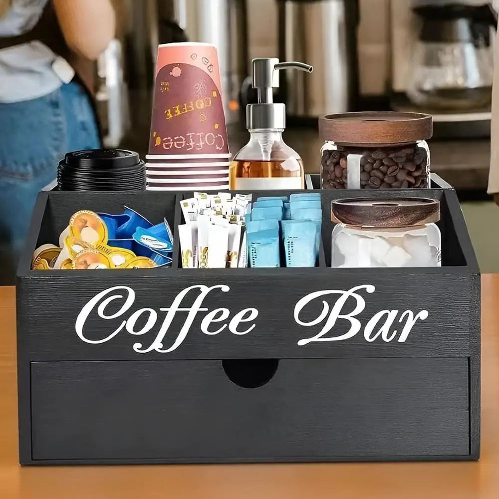 Coffee Tea Holder Basket Countertop Coffee Bar Accessories Wood Coffee Pods Holder Storage Basket for Offices Coffee Bar