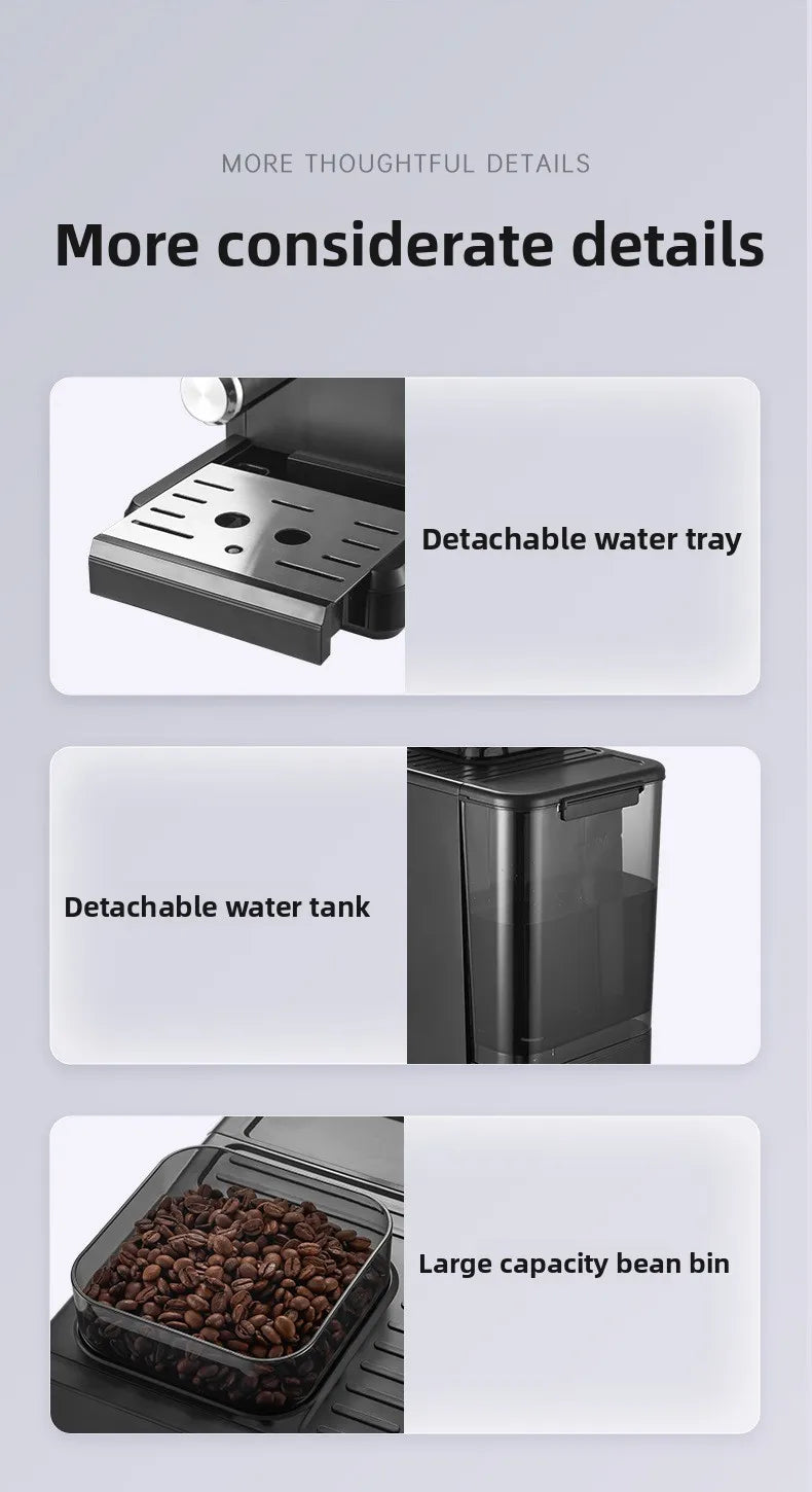 Electric coffee grinder+coffee machine integrated machine|Fully automatic freshly ground coffee beans|Fast grinding for breakfas