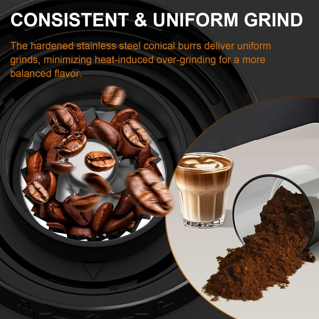 Coffee Grinder Automatic Electric Conical Grinder with Powder Blower 25 Precise Grindings for Espresso French Press 2-12 Cups