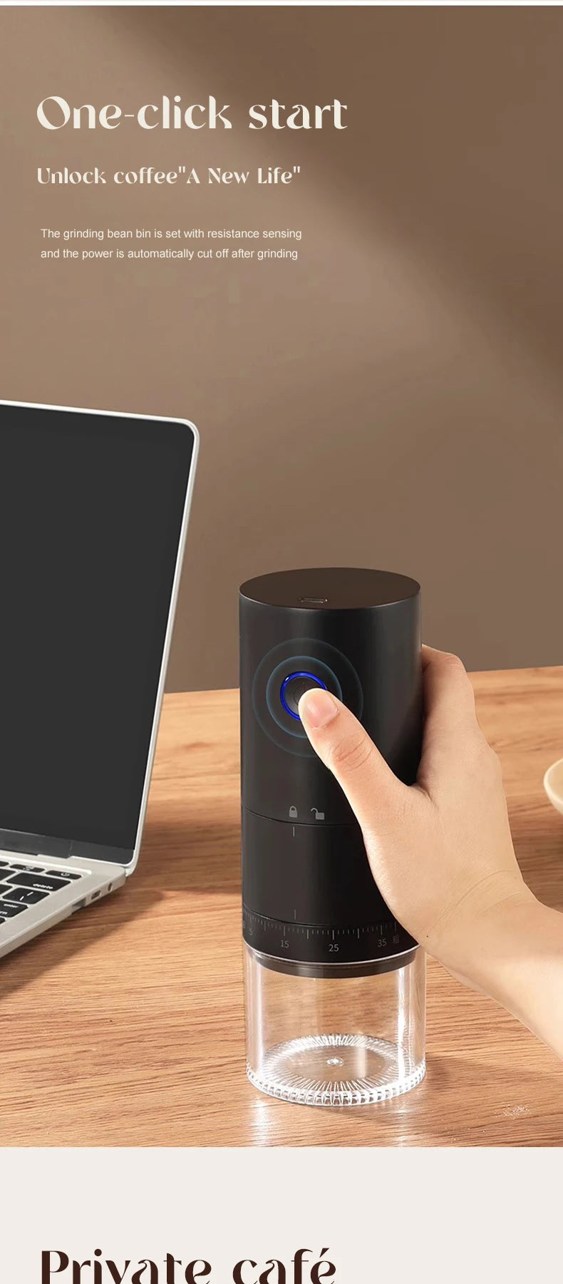 2025 Electric Coffee Bean Grinder Rechargeable Automatic Grinder Portable Coffee Grinder with ceramic core