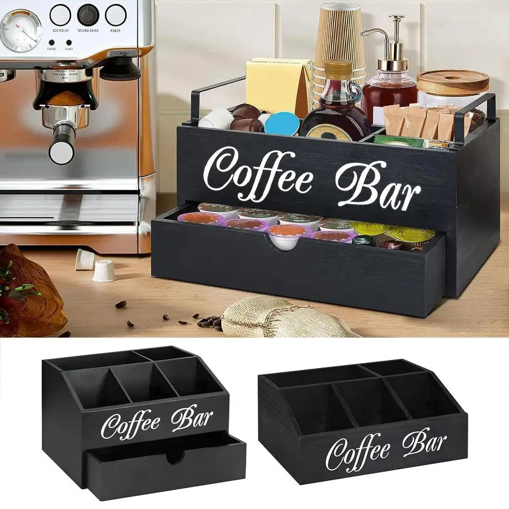 Coffee Tea Holder Basket Countertop Coffee Bar Accessories Wood Coffee Pods Holder Storage Basket for Offices Coffee Bar