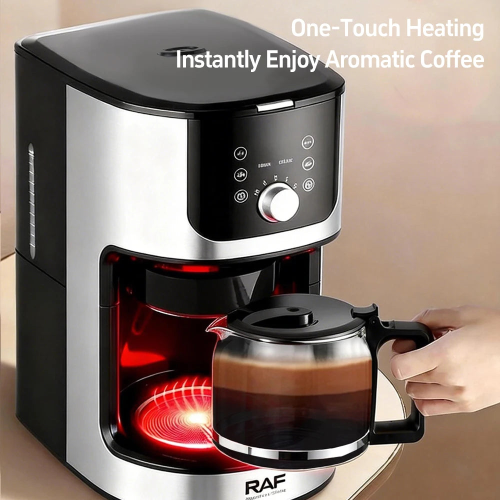 2-in-1 Drip Coffee Machine for Ground & Beans Home Coffee Maker with Digital Display And Warm Function