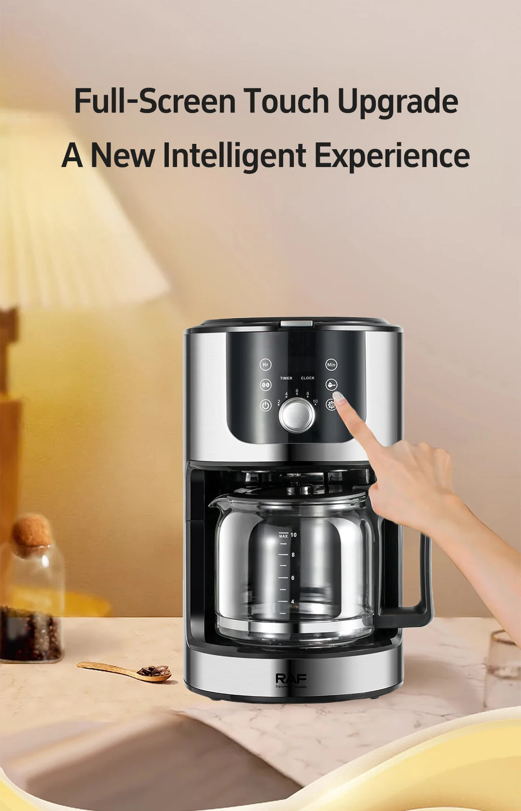 2-in-1 Drip Coffee Machine for Ground & Beans Home Coffee Maker with Digital Display And Warm Function