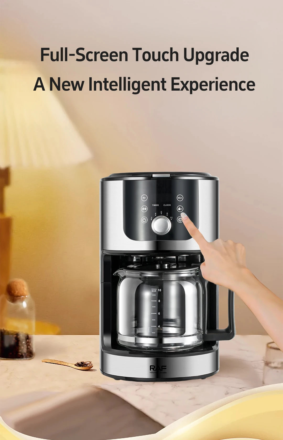 2-in-1 Drip Coffee Machine for Ground & Beans Home Coffee Maker with Digital Display And Warm Function