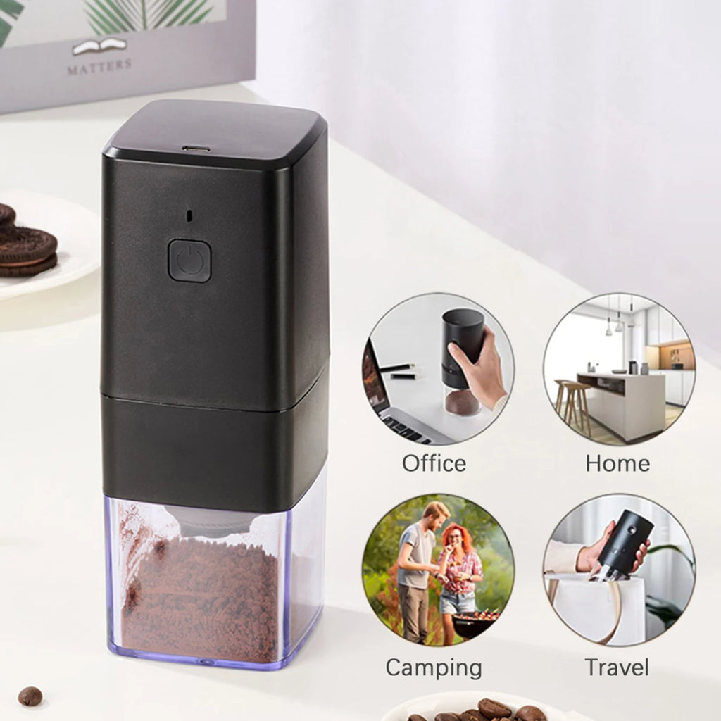 Portable Mini Electric Burr Coffee Grinder with Adjustable Coarse Fine Grinding Removable Chamber for Home Travel Office Coffee