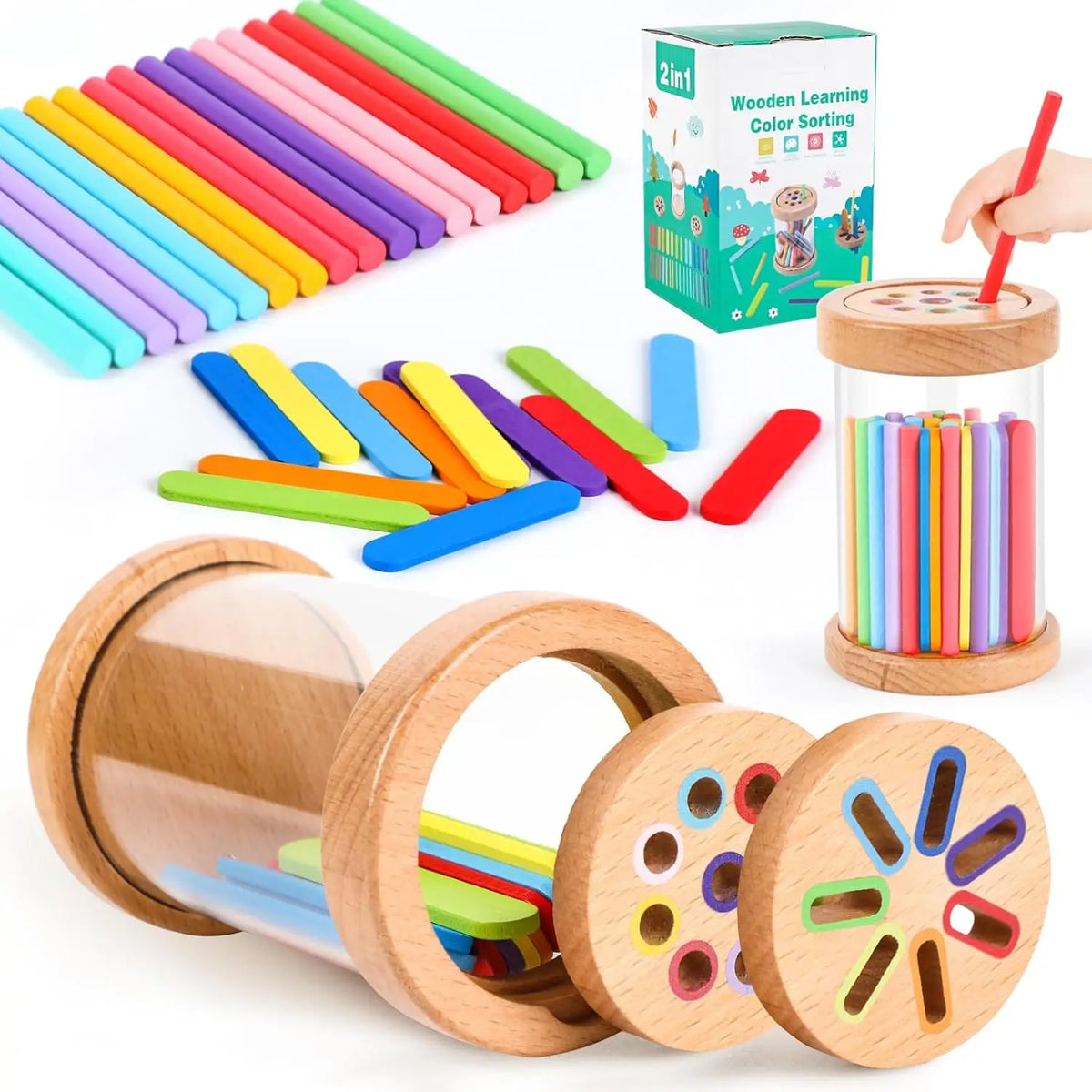 Montessori Toys Wooden Color Sorting Toys Fine Motor Skills Sensory Matching Games Educational Kid Toys For 1-3 Year Old 3+ Gift