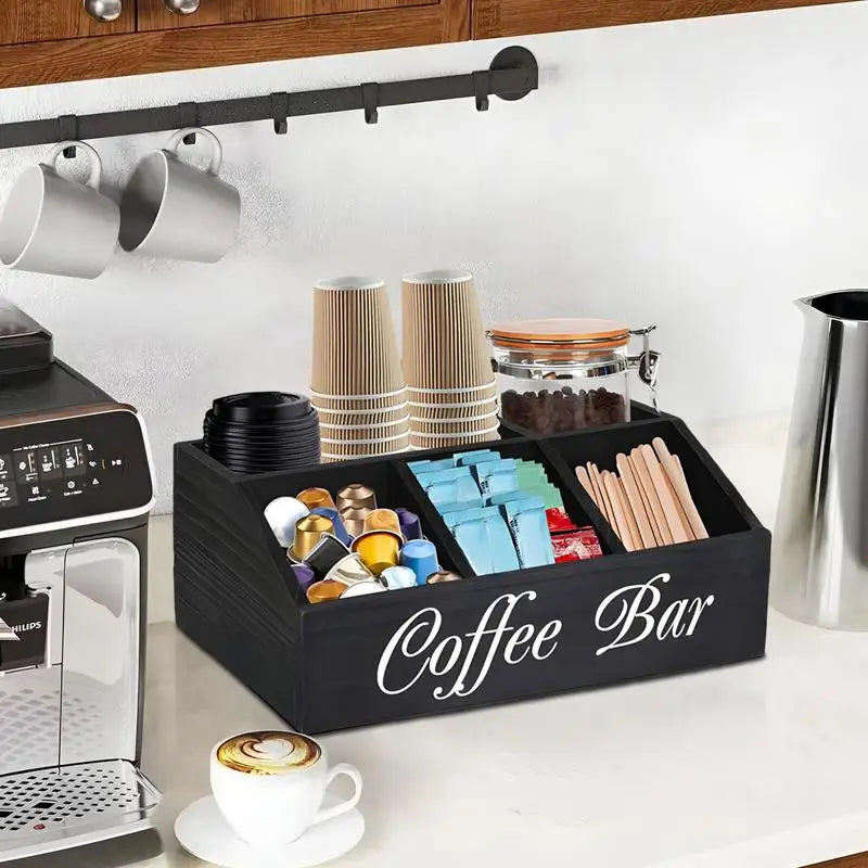 Coffee Tea Holder Basket Countertop Coffee Bar Accessories Wood Coffee Pods Holder Storage Basket for Offices Coffee Bar