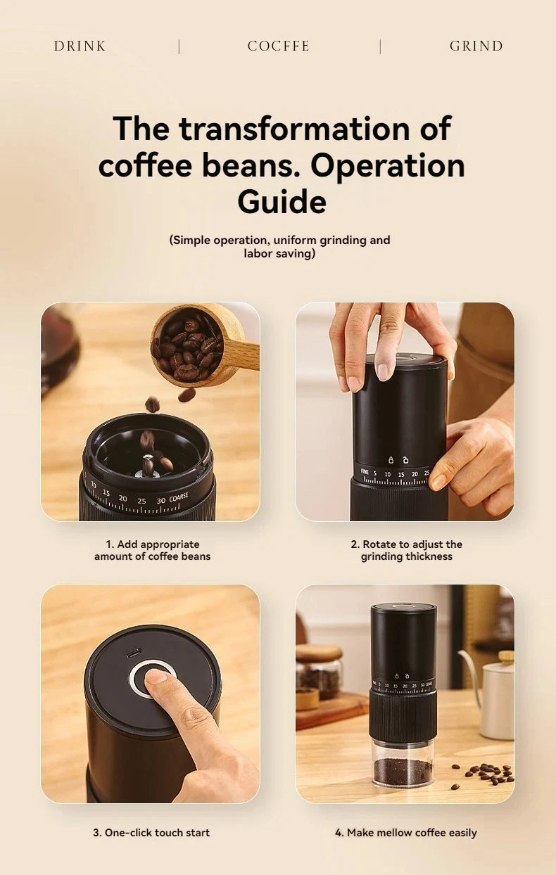 New Portable Electric\Manual Coffee Bean Grinder Household 30 Gears Externally Adjustable Coffee Machine Rechargeable Grinders