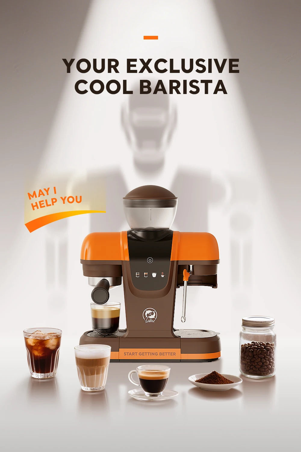 iCafilas Coffee Maker 19 Bar Semi Automatic Extraction Espresso Coffee Machine with Grinder Built In Steam milk coffee machine