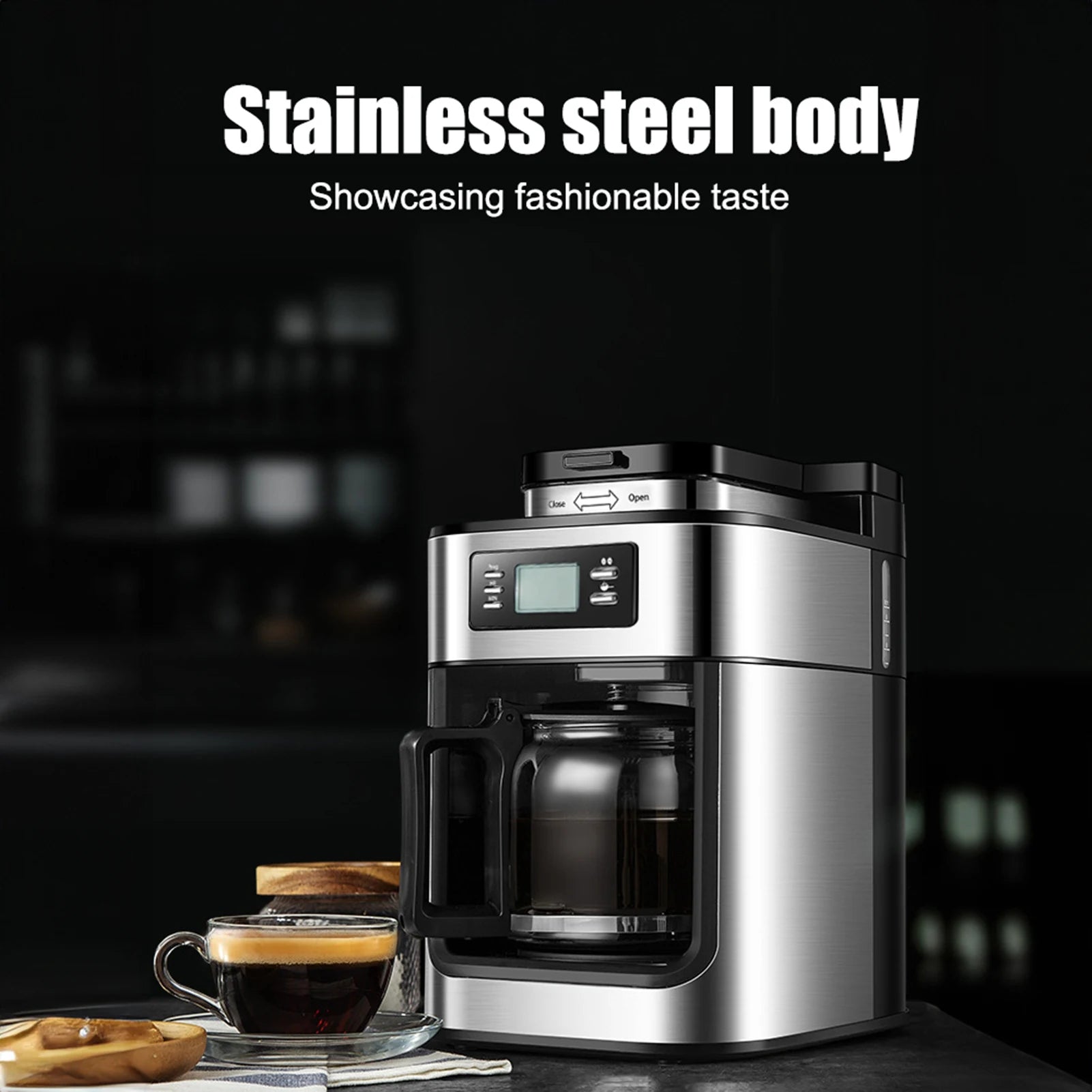 Programmable Coffee Maker with Timer 1050 Watts 1L Large Capacity 2-8 CupsDrip Coffee Maker Grind Brew Automatic Coffee Machine