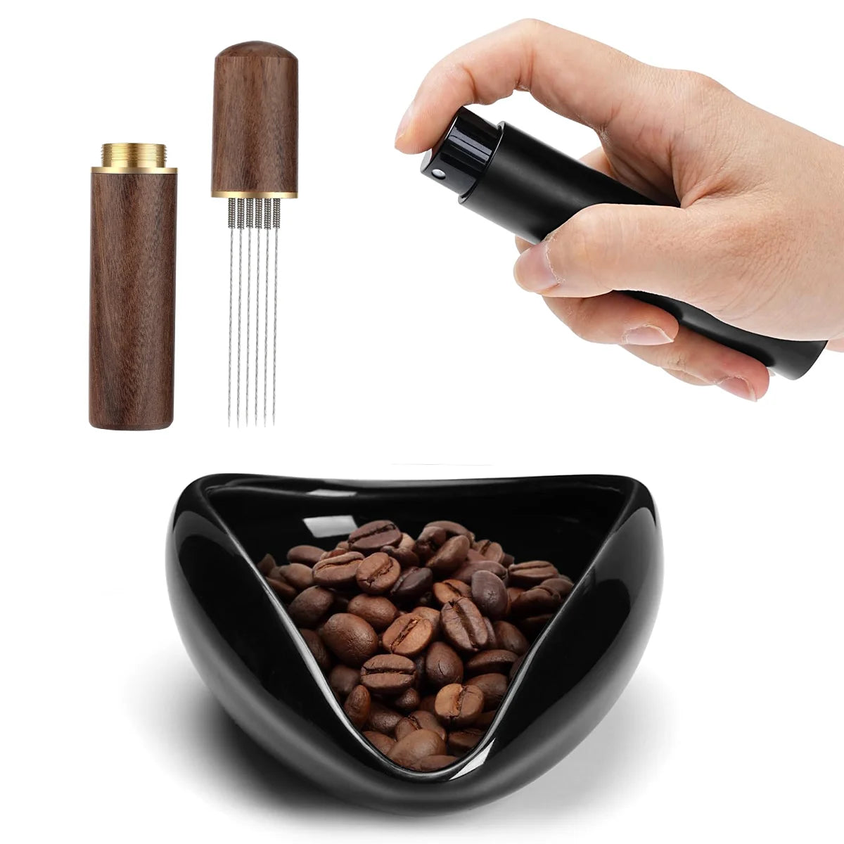 Coffee Bean Dosing Cup Set, Ceramic Coffee Bean Dosing Tray & Spray Bottle and Espresso Coffee Stirrer Tool, Coffee Accessories