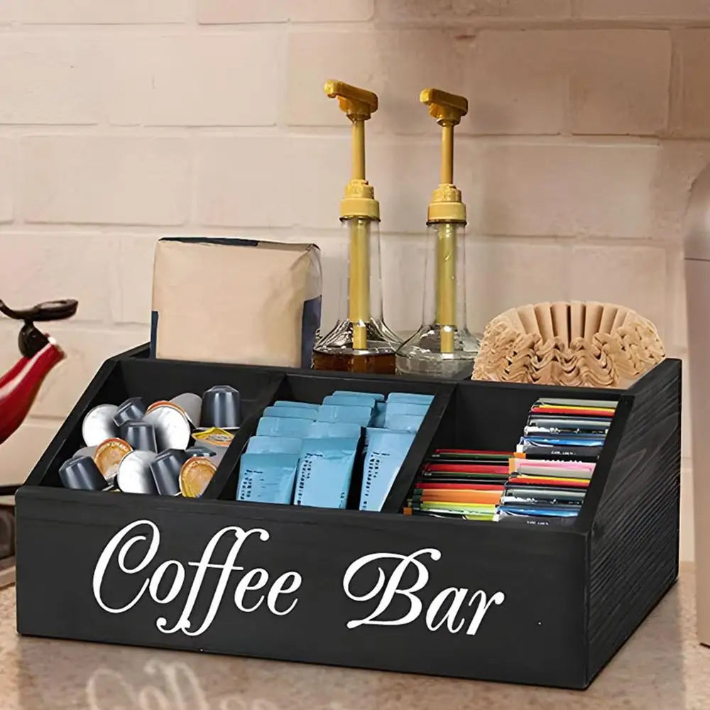Coffee Tea Holder Basket Countertop Coffee Bar Accessories Wood Coffee Pods Holder Storage Basket for Offices Coffee Bar