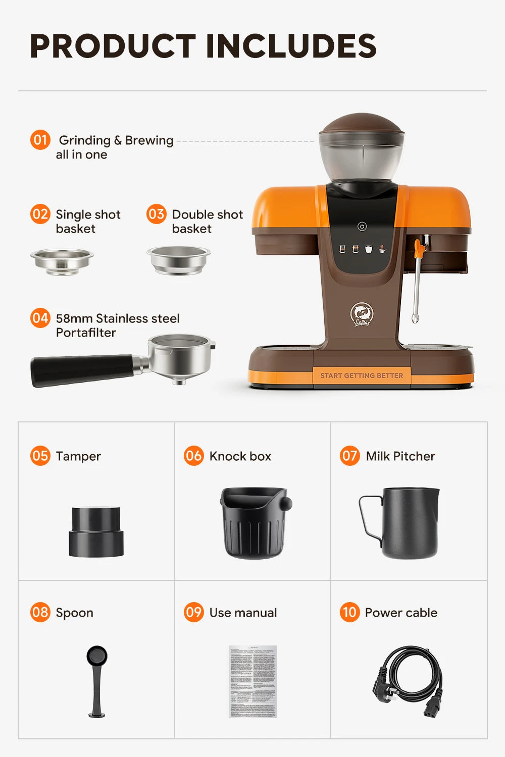 Freshly grind, brew, and froth café-style coffee at home with one premium espresso machine.
