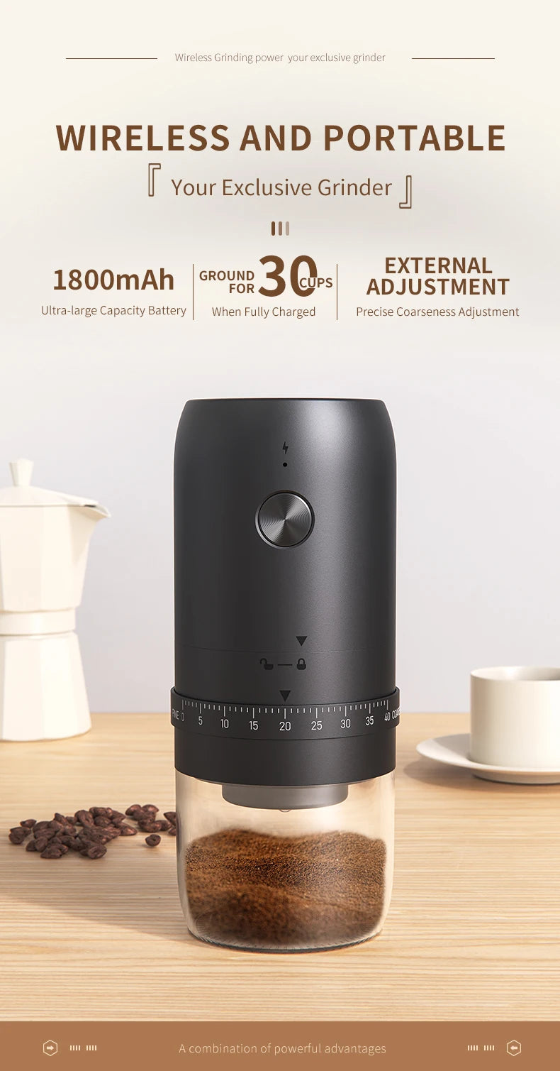 New Portable USB Electric Coffee Bean Grinder 40 Gears External Adjustable Rechargeable Grinders Household Mini Coffee Machine