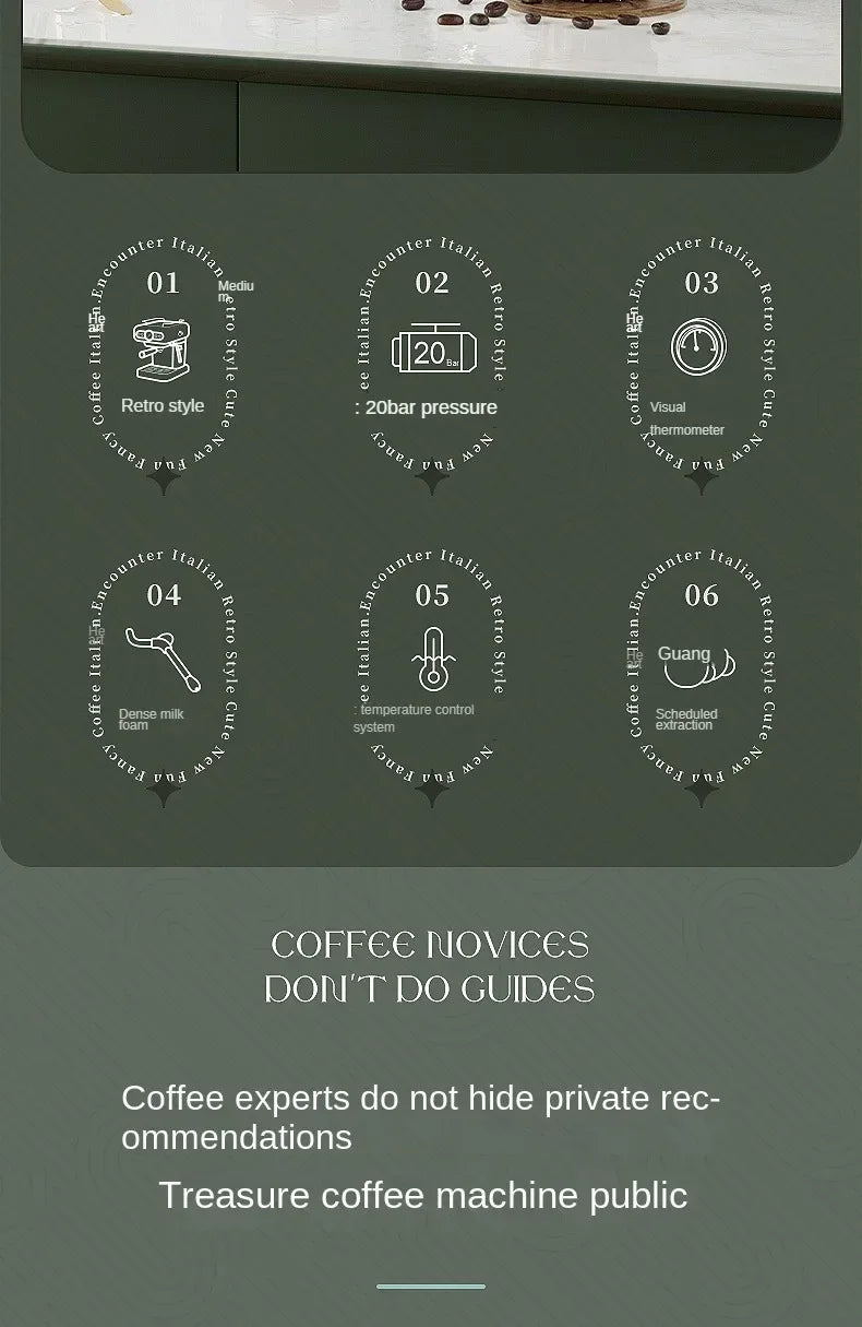 220V retro Italian coffee machine, household small fully semi-automatic concentrated American integrated milk foam machine C