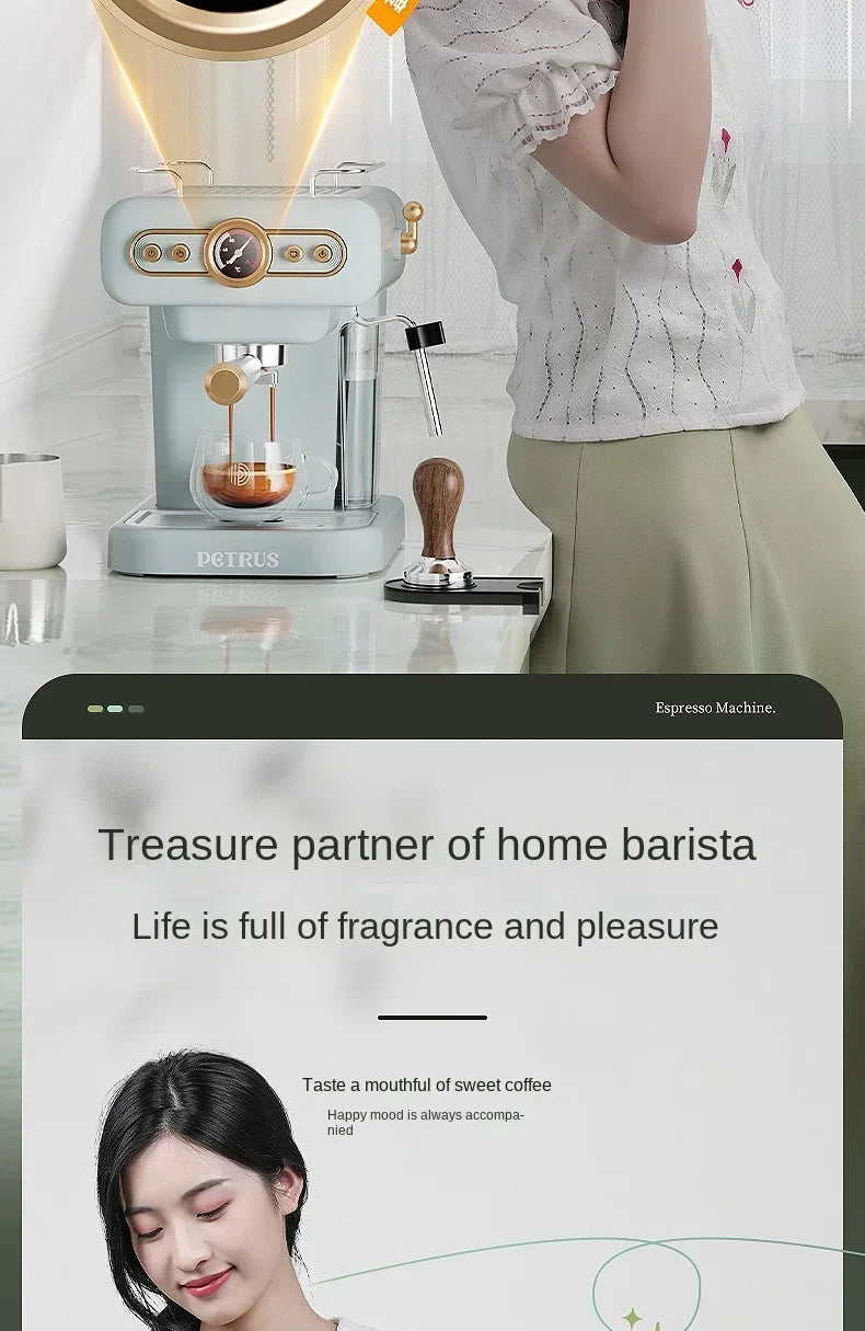 220V retro Italian coffee machine, household small fully semi-automatic concentrated American integrated milk foam machine C