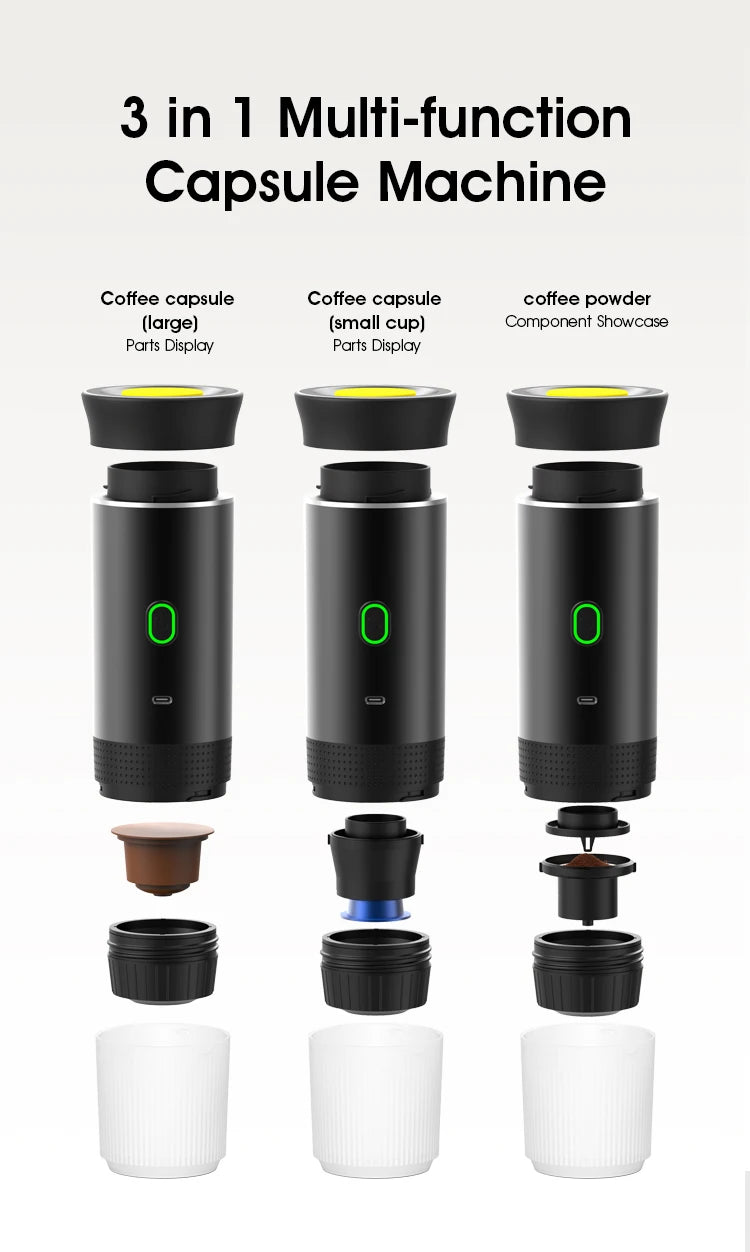 Coffee Machine Wireless Electric Coffee Machine Portable Espresso Coffee Machine Maker 3-in-1 Capsule Powder Travel Coffee Maker