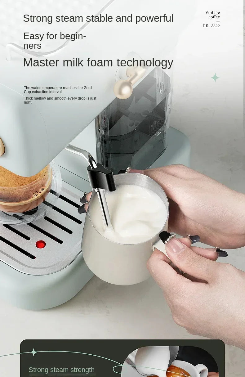 220V retro Italian coffee machine, household small fully semi-automatic concentrated American integrated milk foam machine C