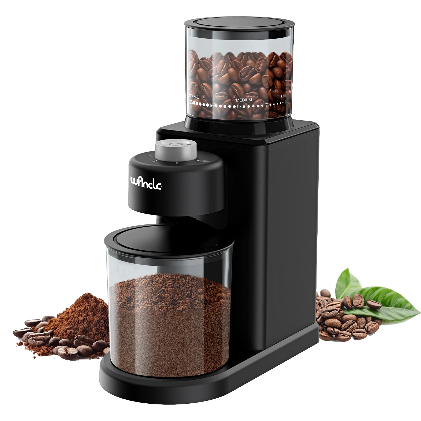 Coffee Grinder Automatic Electric Conical Grinder with Powder Blower 25 Precise Grindings for Espresso French Press 2-12 Cups