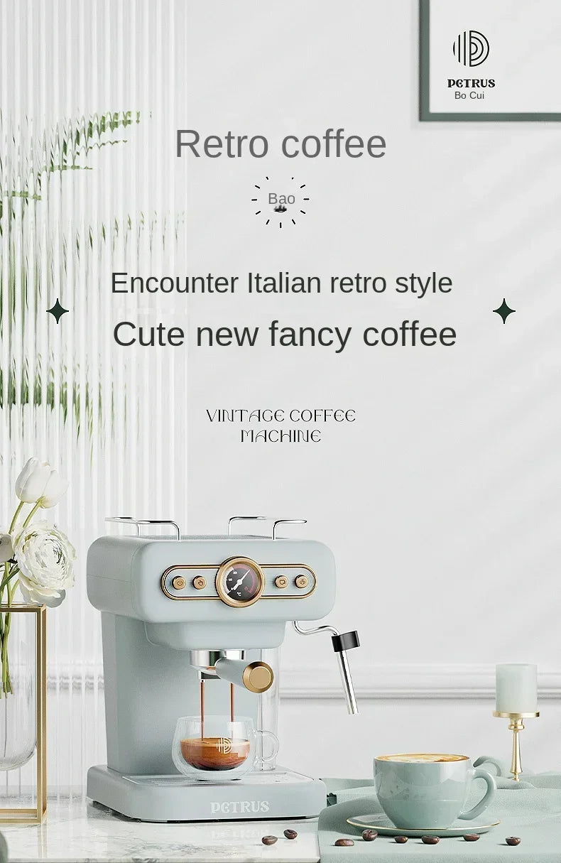 220V retro Italian coffee machine, household small fully semi-automatic concentrated American integrated milk foam machine C