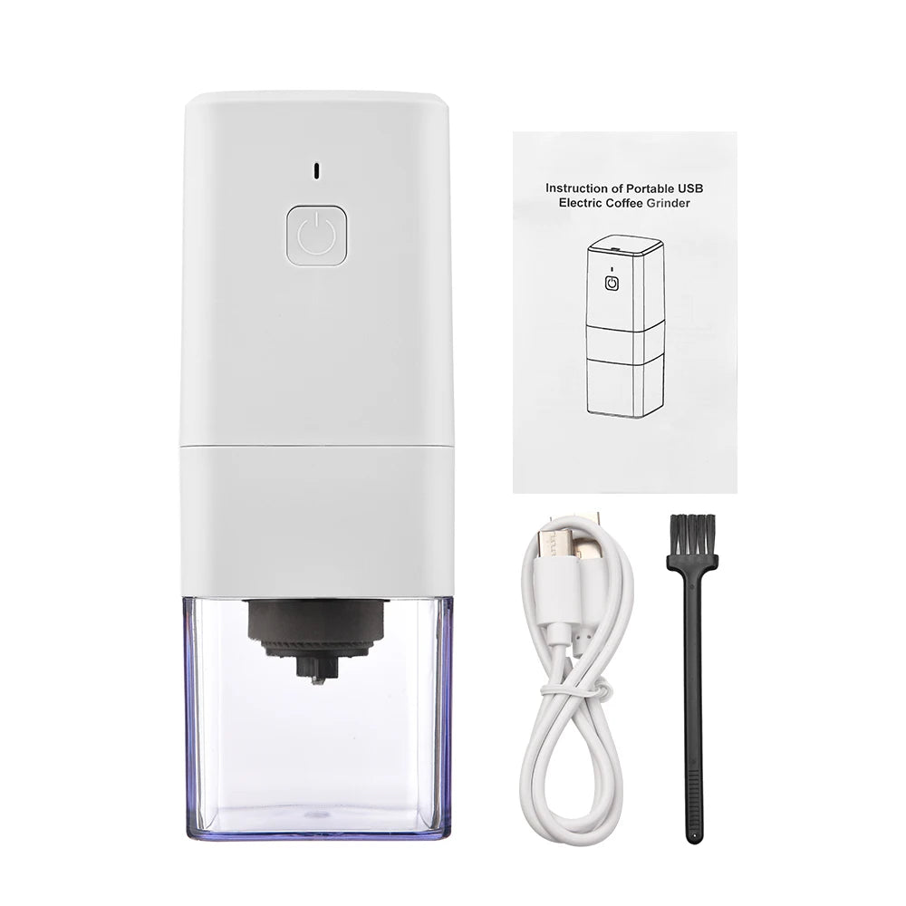 Portable Mini Electric Burr Coffee Grinder with Adjustable Coarse Fine Grinding Removable Chamber for Home Travel Office Coffee