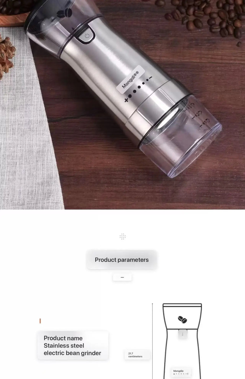 Electric grinder, coffee grinder, household small portable automatic coffee grinder, manual grinder