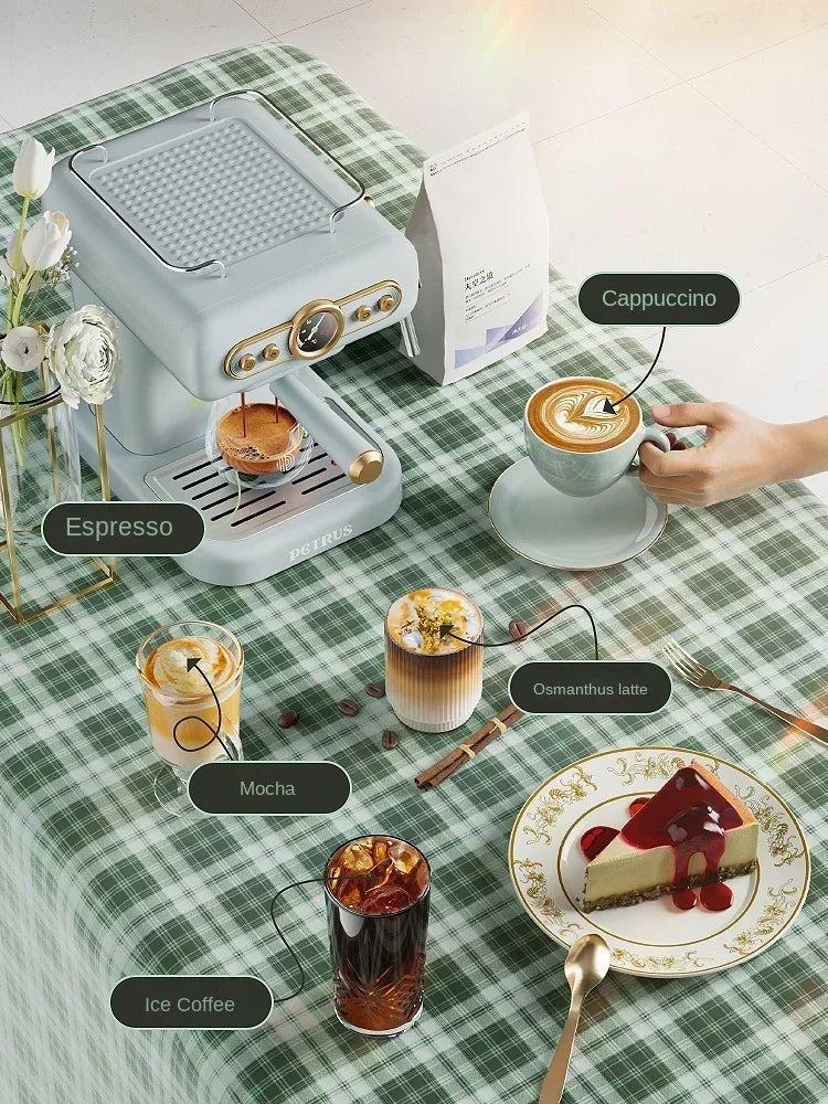 220V retro Italian coffee machine, household small fully semi-automatic concentrated American integrated milk foam machine C