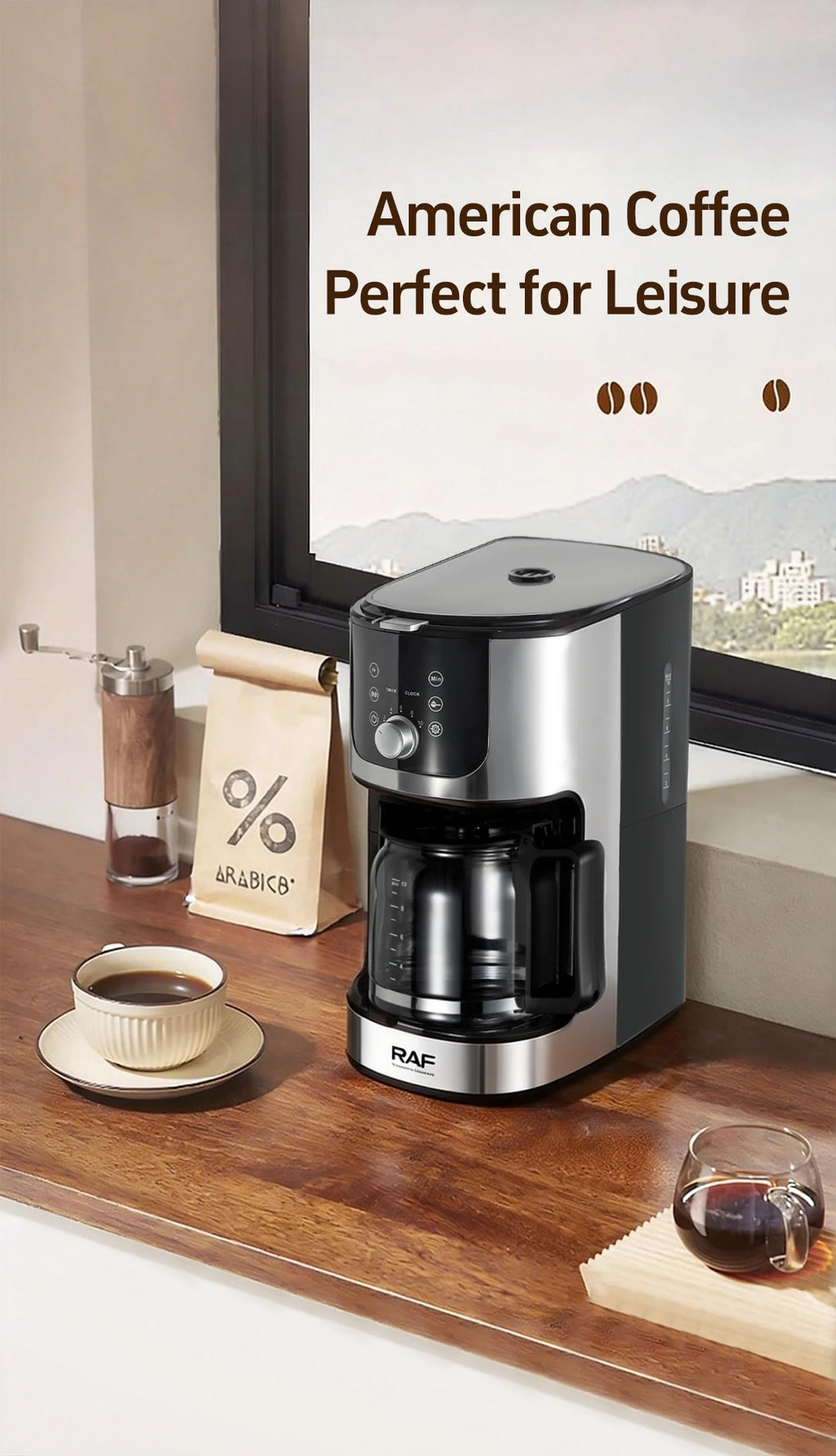 2-in-1 Drip Coffee Machine for Ground & Beans Home Coffee Maker with Digital Display And Warm Function